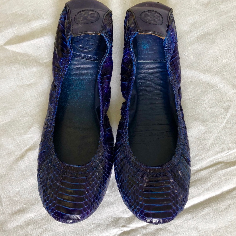 Tory Burch snakeskin ballet flats gently worn